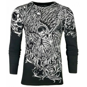 Футболка с длинным рукавом 3XL XTREME COUTURE by AFFLICTION Men LONG SLEEVE THERMAL Shirt ACCUSER Skull Biker MMA Black