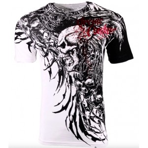 Футболка 4XL Xtreme Couture by AFFLICTION Men T-Shirt BRUTAL COMBAT White Skull Biker Tattoo