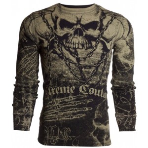 Футболка с длинным рукавом 3XL XTREME COUTURE by AFFLICTION Men LONG SLEEVE THERMAL Shirt KILLER Crewneck Skull Tattoo