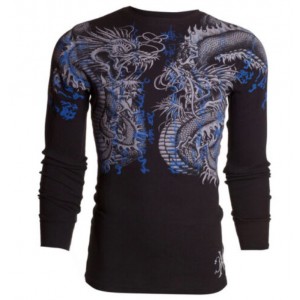 Футболка с длинным рукавом 3XL XTREME COUTURE by AFFLICTION Men LONG SLEEVE THERMAL Shirt DOUBLE UP Dragons