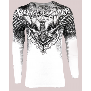 Футболка с длинным рукавом 3XL XTREME COUTURE by AFFLICTION Men LONG SLEEVE THERMAL Shirt LEGENDARY Biker White