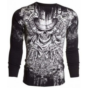 Футболка с длинным рукавом 3XL XTREME COUTURE by AFFLICTION Men LONG SLEEVE THERMAL Shirt OFFERING Black Skull Biker