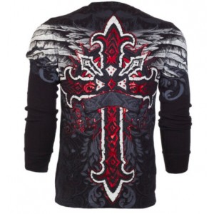 Футболка с длинным рукавом 3XL ARCHAIC by AFFLICTION Men LONG SLEEVE THERMAL Shirt RED FLAG Cross Biker