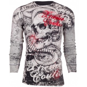 Футболка с длинным рукавом 2XL XTREME COUTURE by AFFLICTION Men LONG SLEEVE THERMAL Shirt TOOTHACHE Biker Black