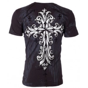 Футболка 3XL Xtreme Couture by AFFLICTION Men T-Shirt TROUBLESOME Cross Tattoo Biker