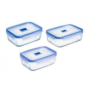 Набор прямоугольных контейнеров Luminarc PURE BOX ACTIVE /салатники с крышкой 380мл.820 мл.1220мл. (G1602  G8596)
